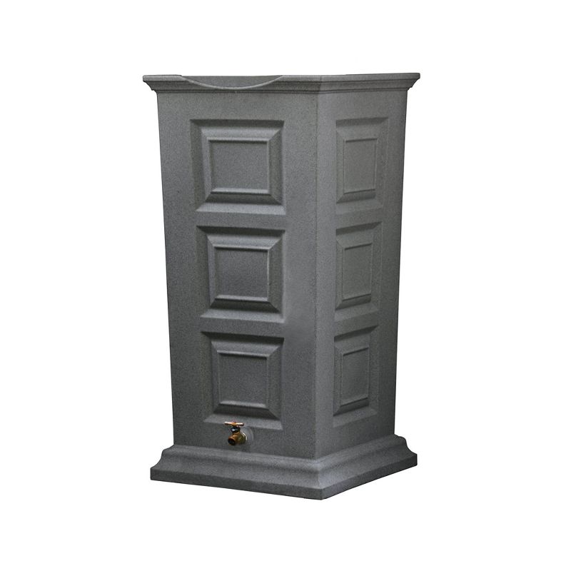 Good Ideas Savannah Outdoor 55 Gallon Flat Back Weatherproof Rain Barrel and Planter, Light Granite