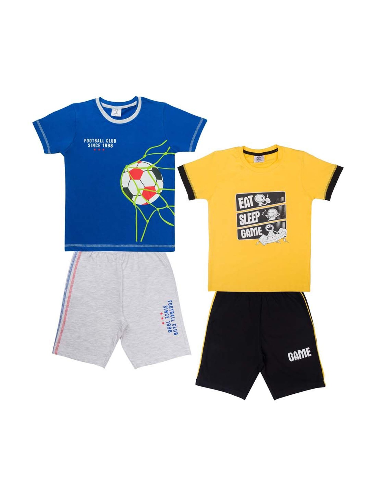 Todd N Teen Kids Blue & Yellow Cotton Printed T-Shirt & Shorts - Pack of 2