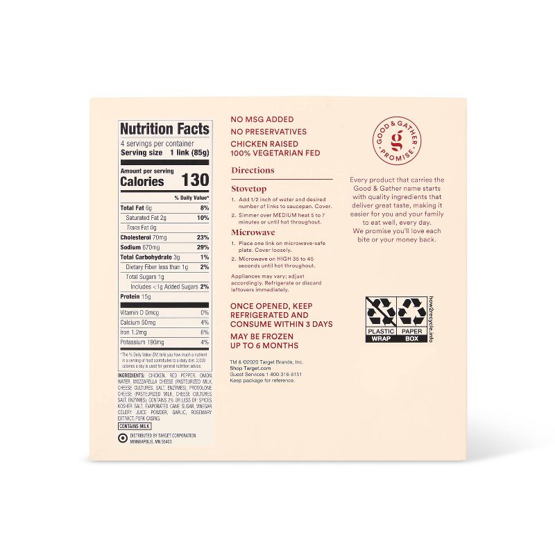 Italian Chicken Sausage with Red Pepper, Mozzarella & Provolone Cheese - 12oz - Good & Gather™