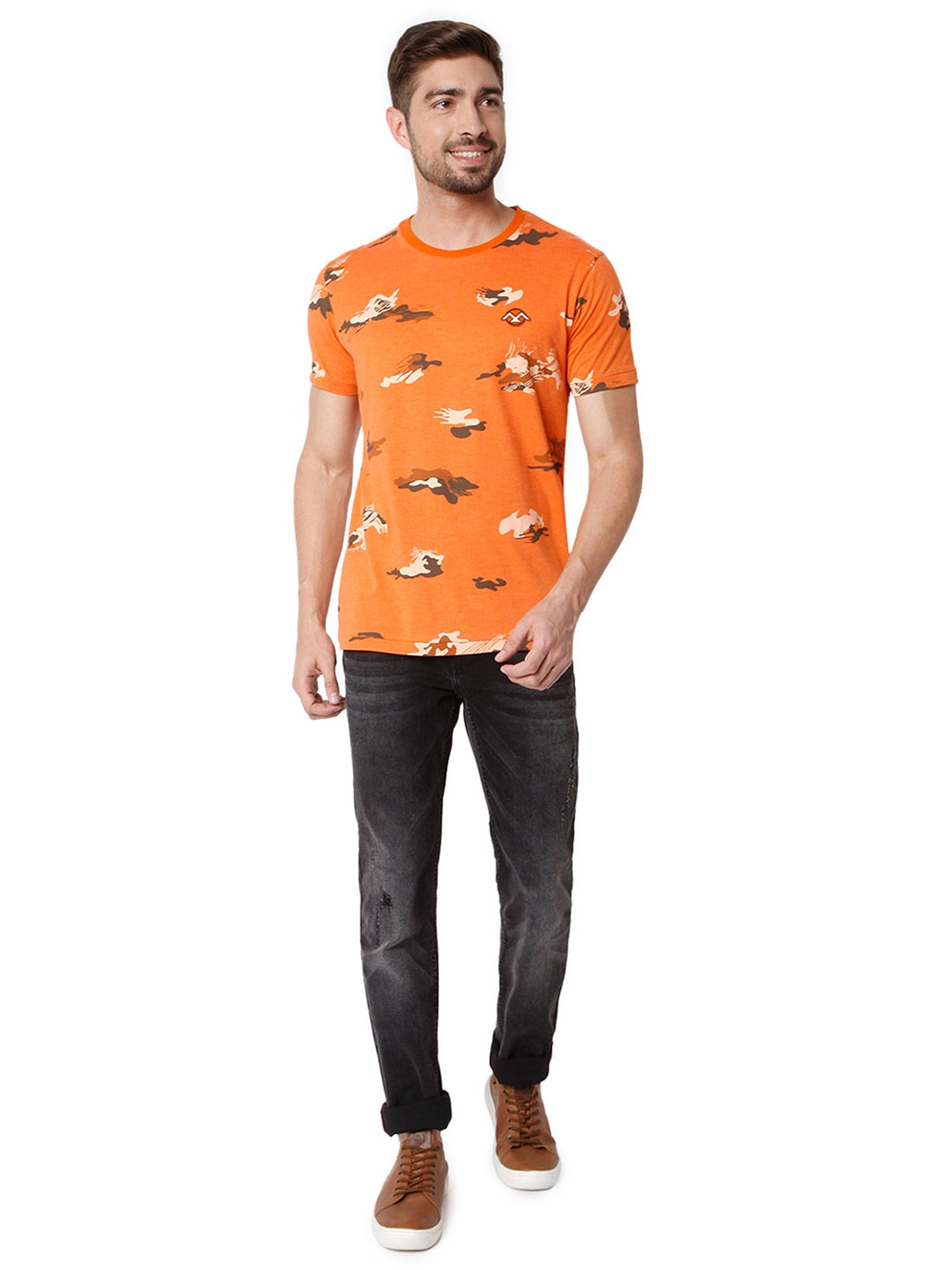 Mufti Orange Printed T-Shirt