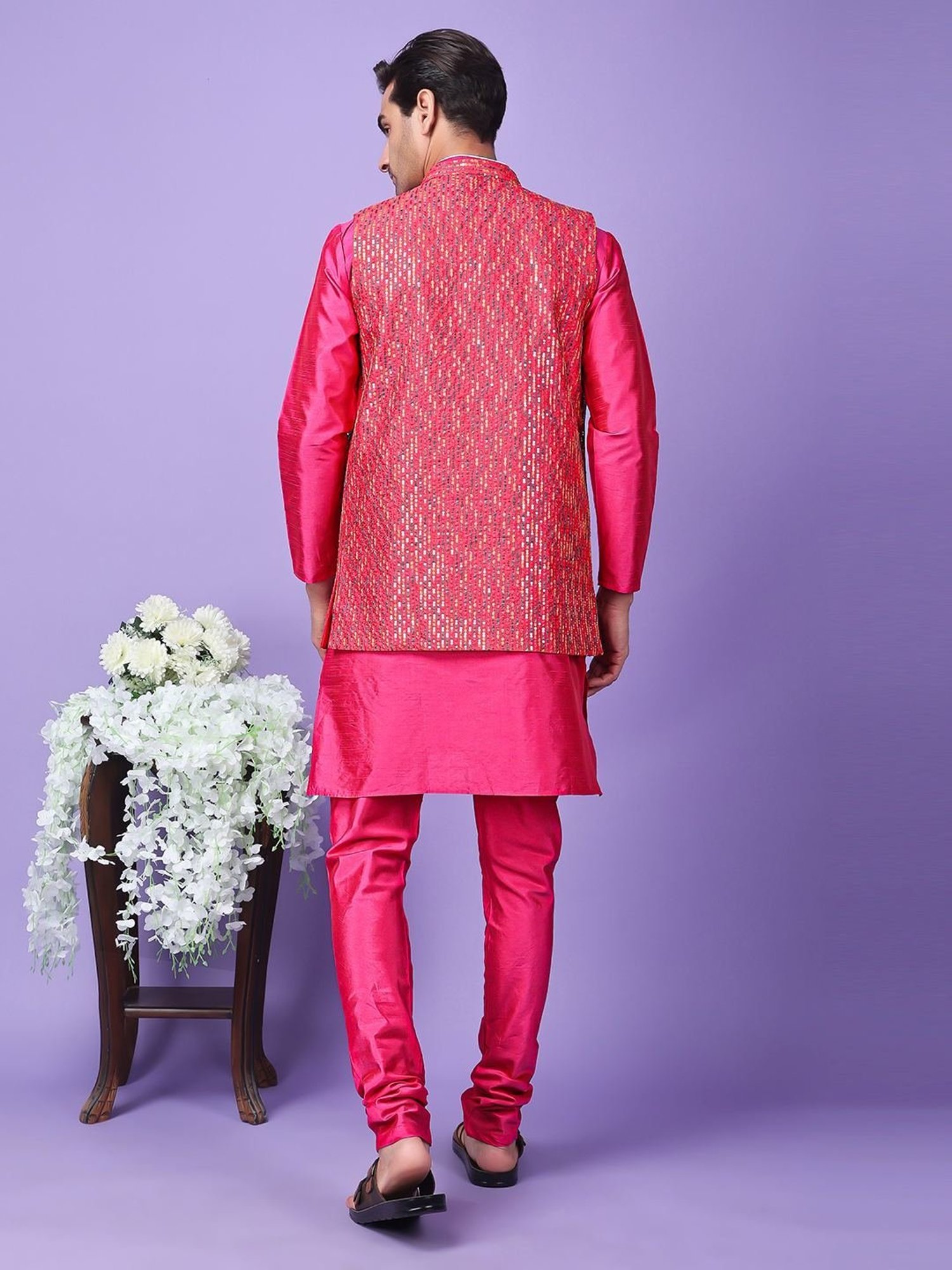 Hangup Pink Regular Fit Embroidered Kurta Set With Jacket