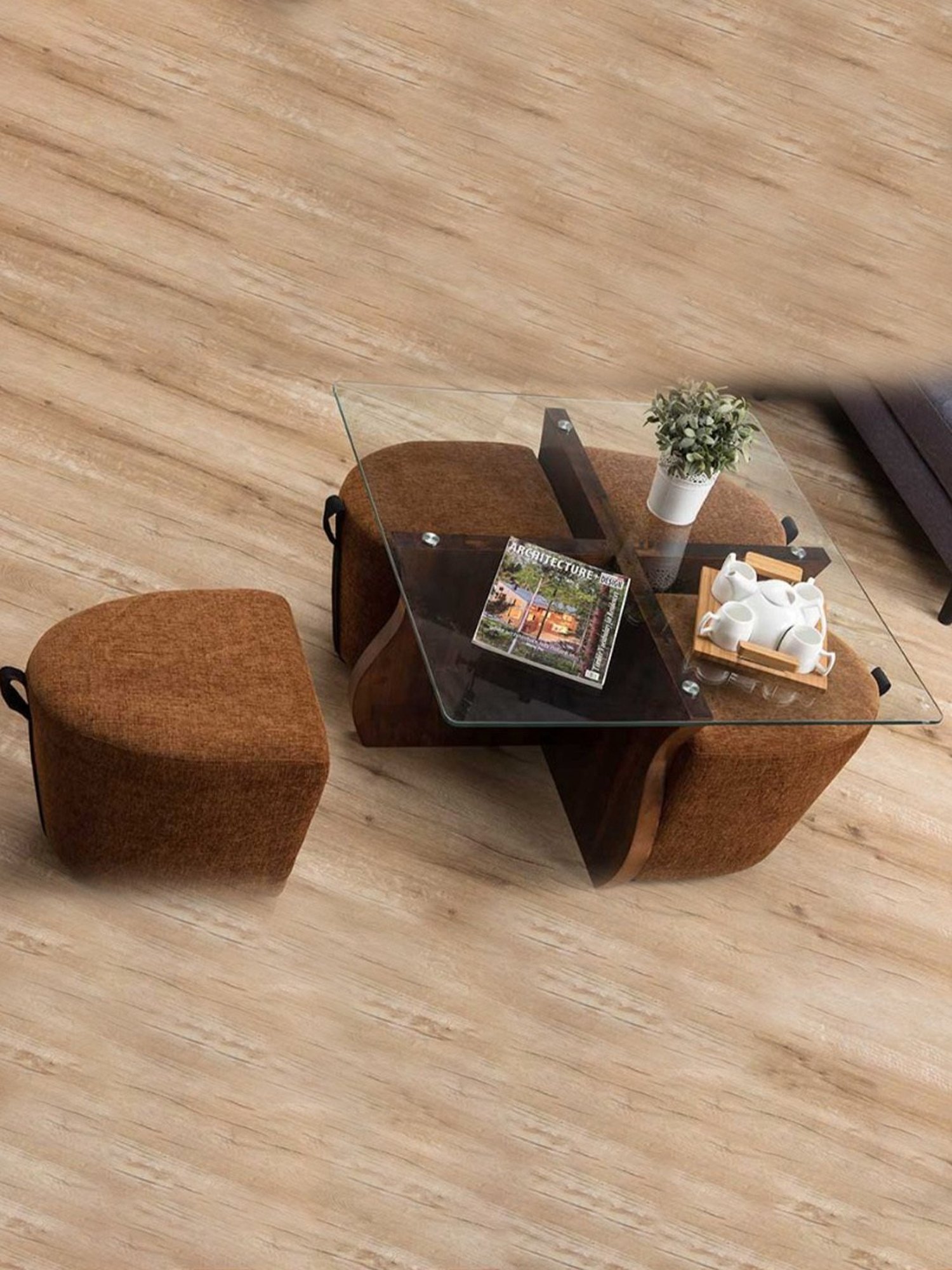 Durian Aaron Contemporary Brown Solid Wood Coffee Table Set Dark Oak Finish