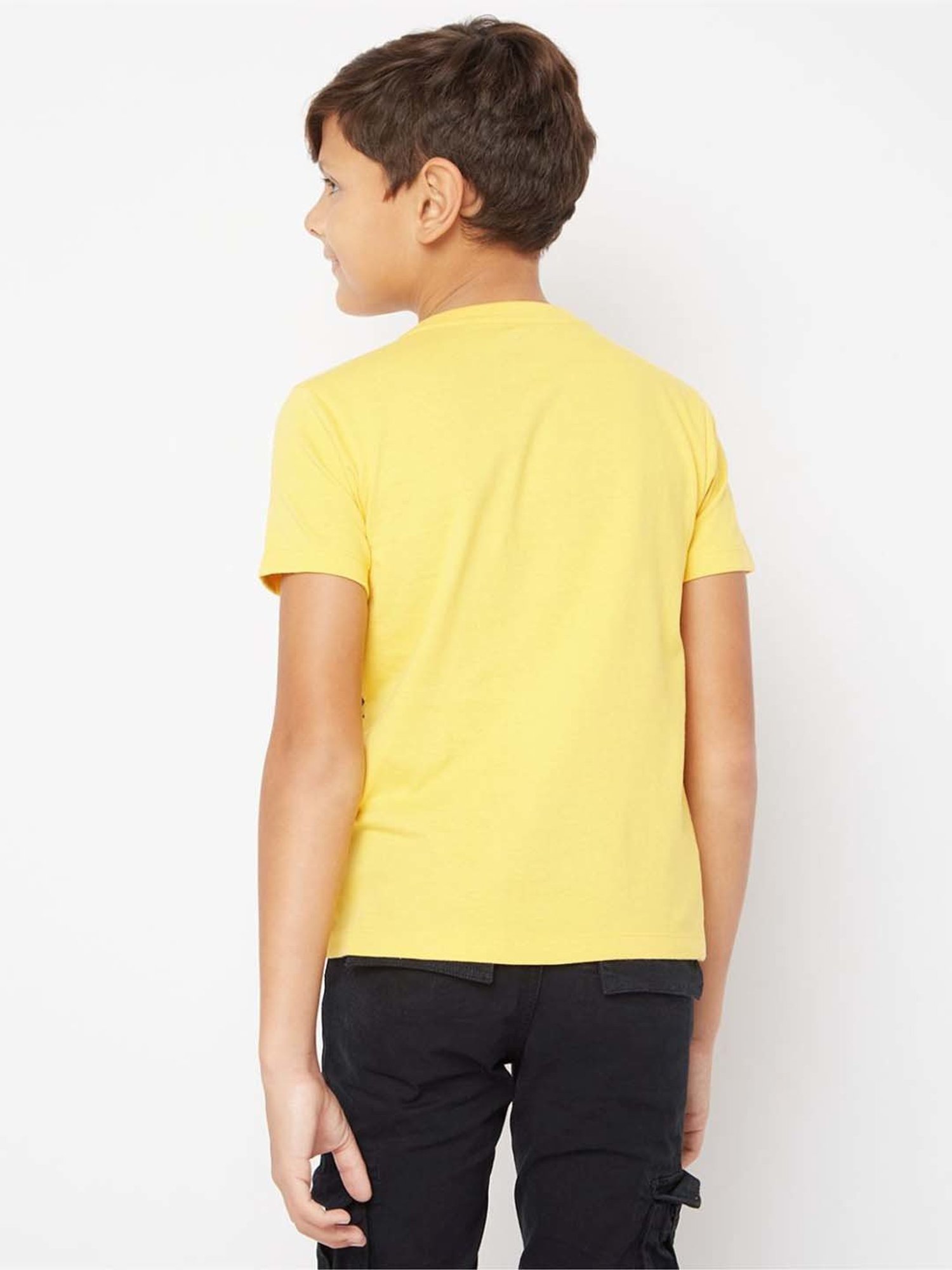 Gas Kids Vibrant Yellow & Blue Cotton Printed T-Shirt