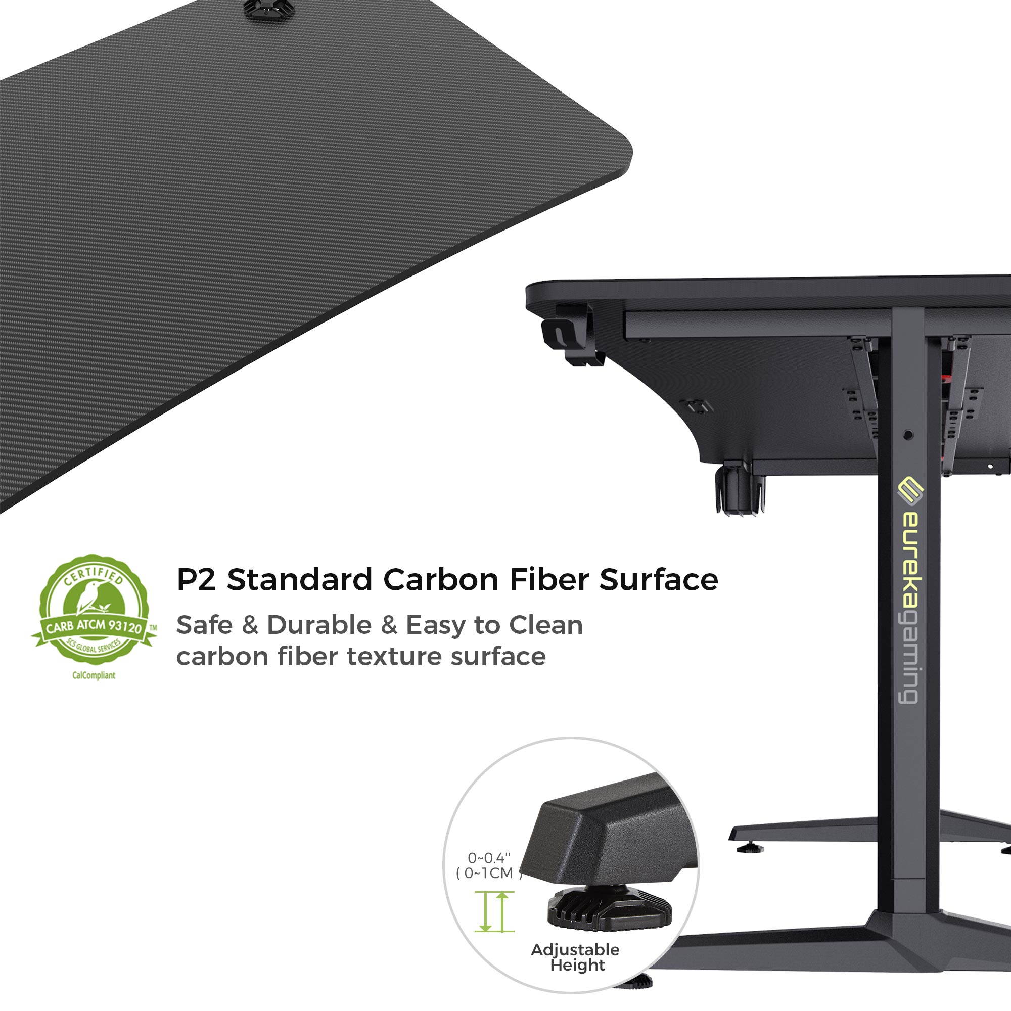 Eureka Ergonomic&reg; Gaming Desk, New Polygon Legs Design Captain Series Home Office Computer Desk with Free Mousepad, Controller Stand, Cup Holder & Headphone Hook- Black, 60"