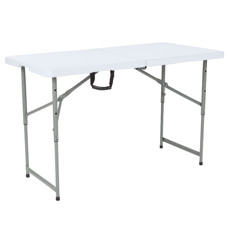 Emma and Oliver 4-Foot Height Adjustable Bi-Fold Granite White Plastic Folding Table with Handle
