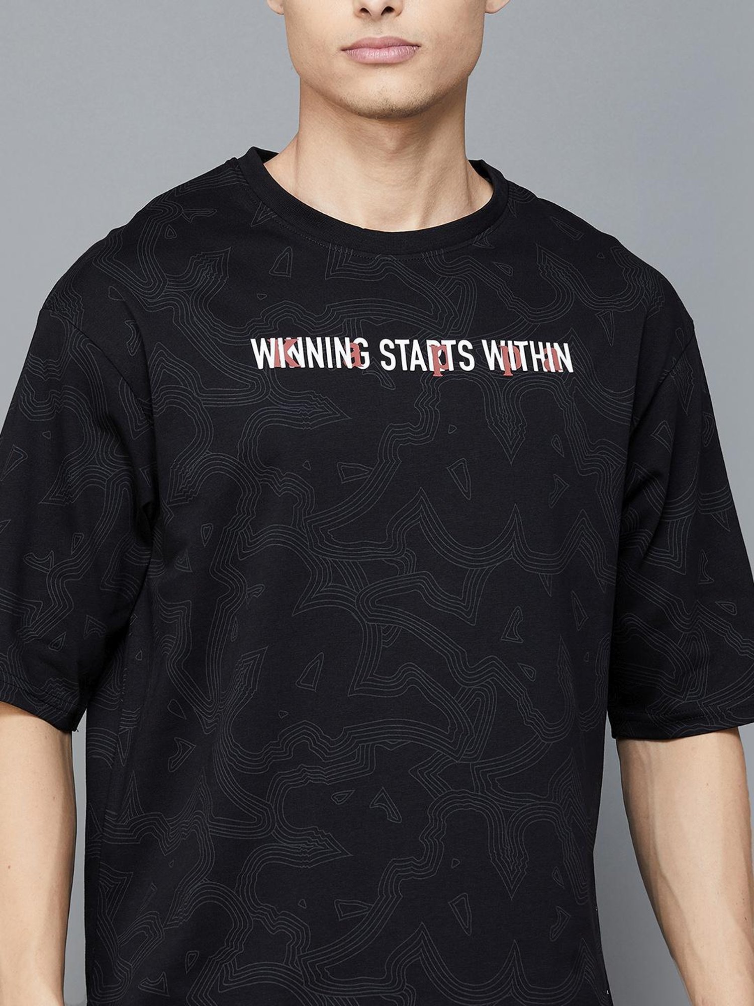 KAPPA Black Cotton Regular Fit Printed Sports T-Shirt