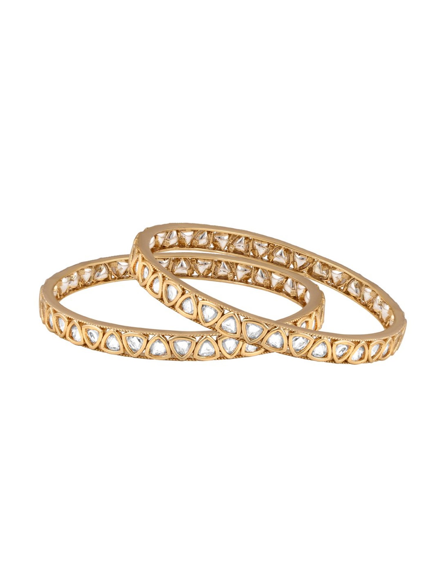 Curio Cottage Meira Uncut Stones Kundan Bangles for Women - Set of 2