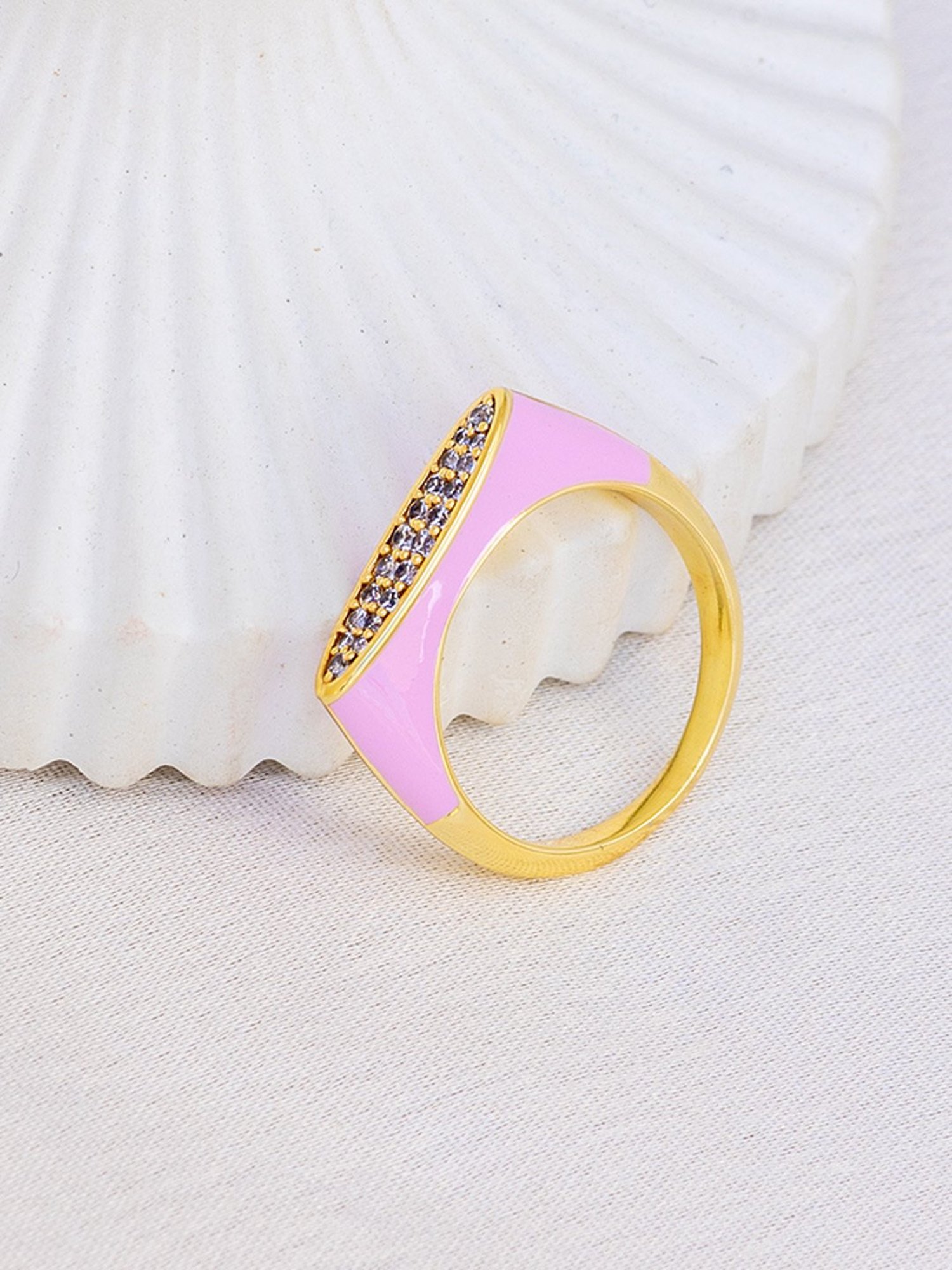 Perfectly Average Pink Enamel Studded Ring