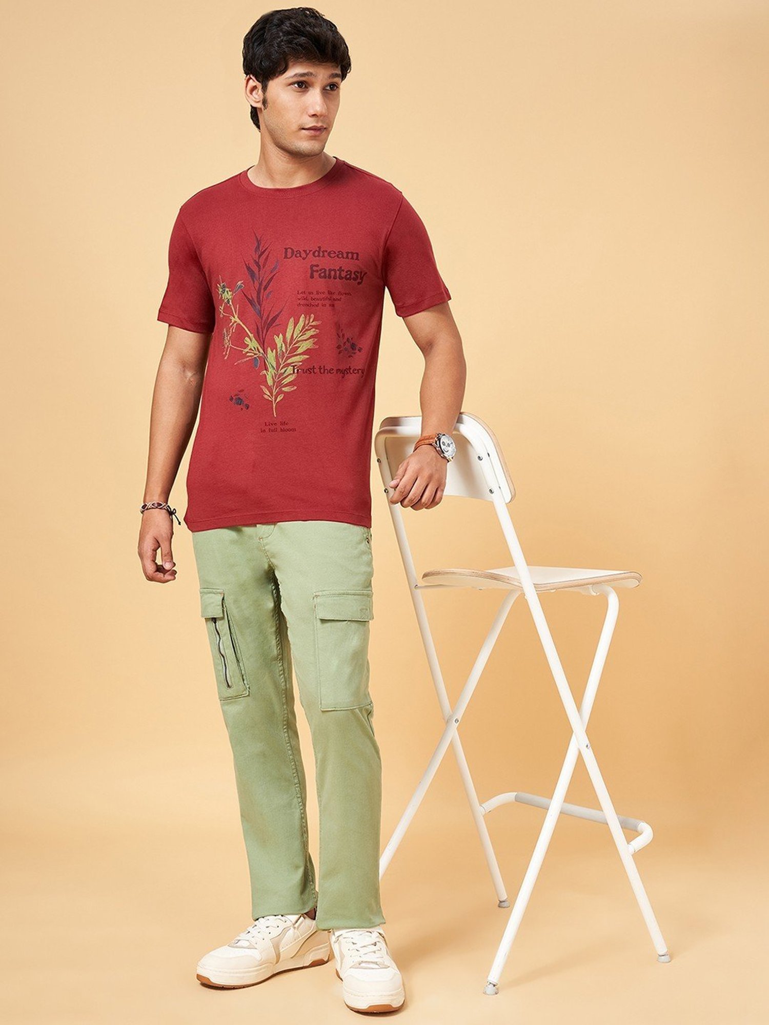 Urban Ranger by Pantaloons Rust Cotton Slim Fit Printed T-Shirt