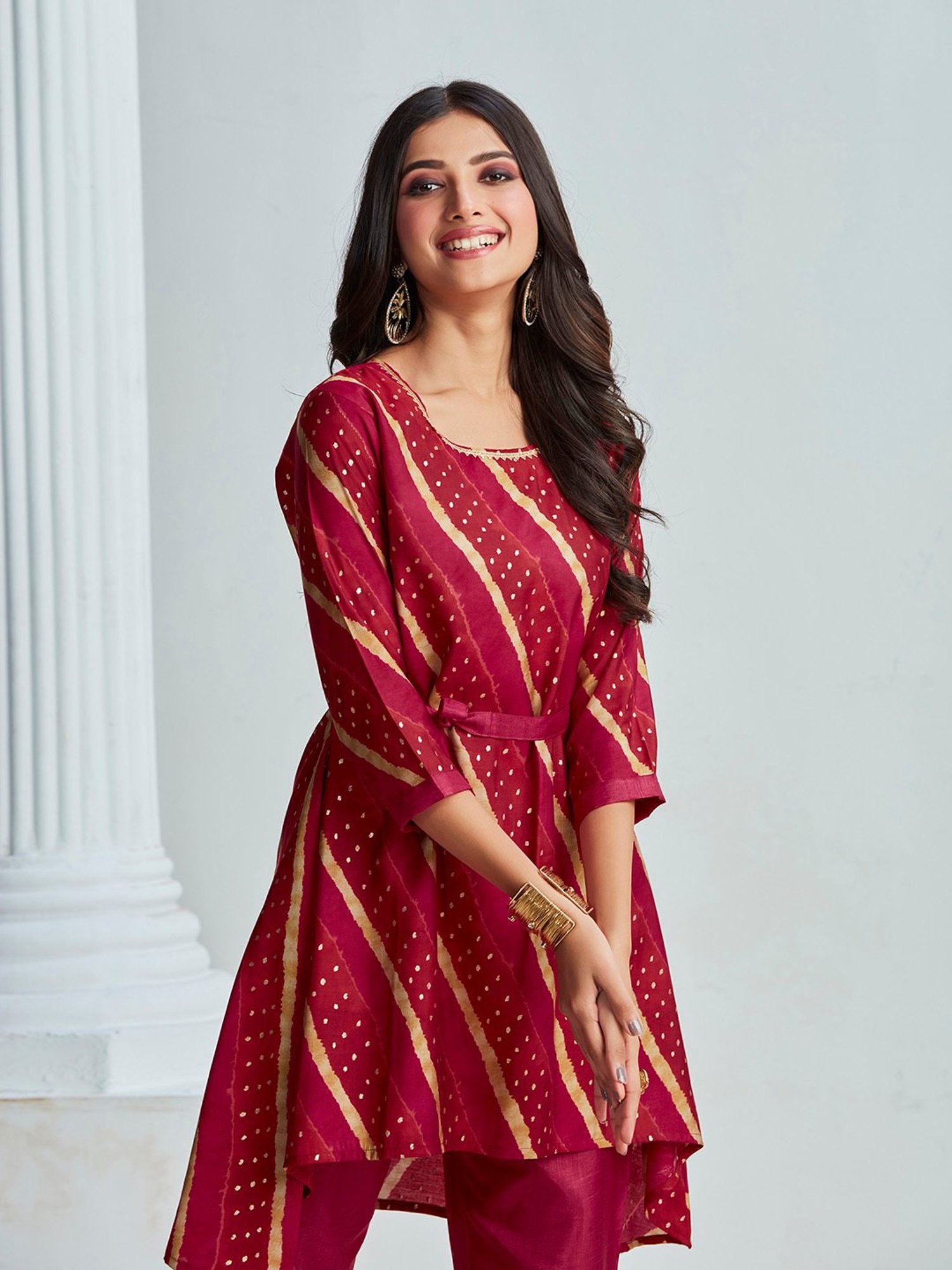 Anubhutee Maroon Printed Kurti Pant Set