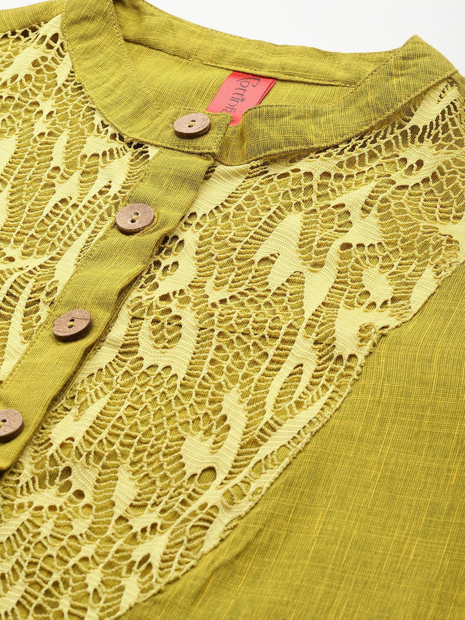 Cottinfab Mustard Self Design Top