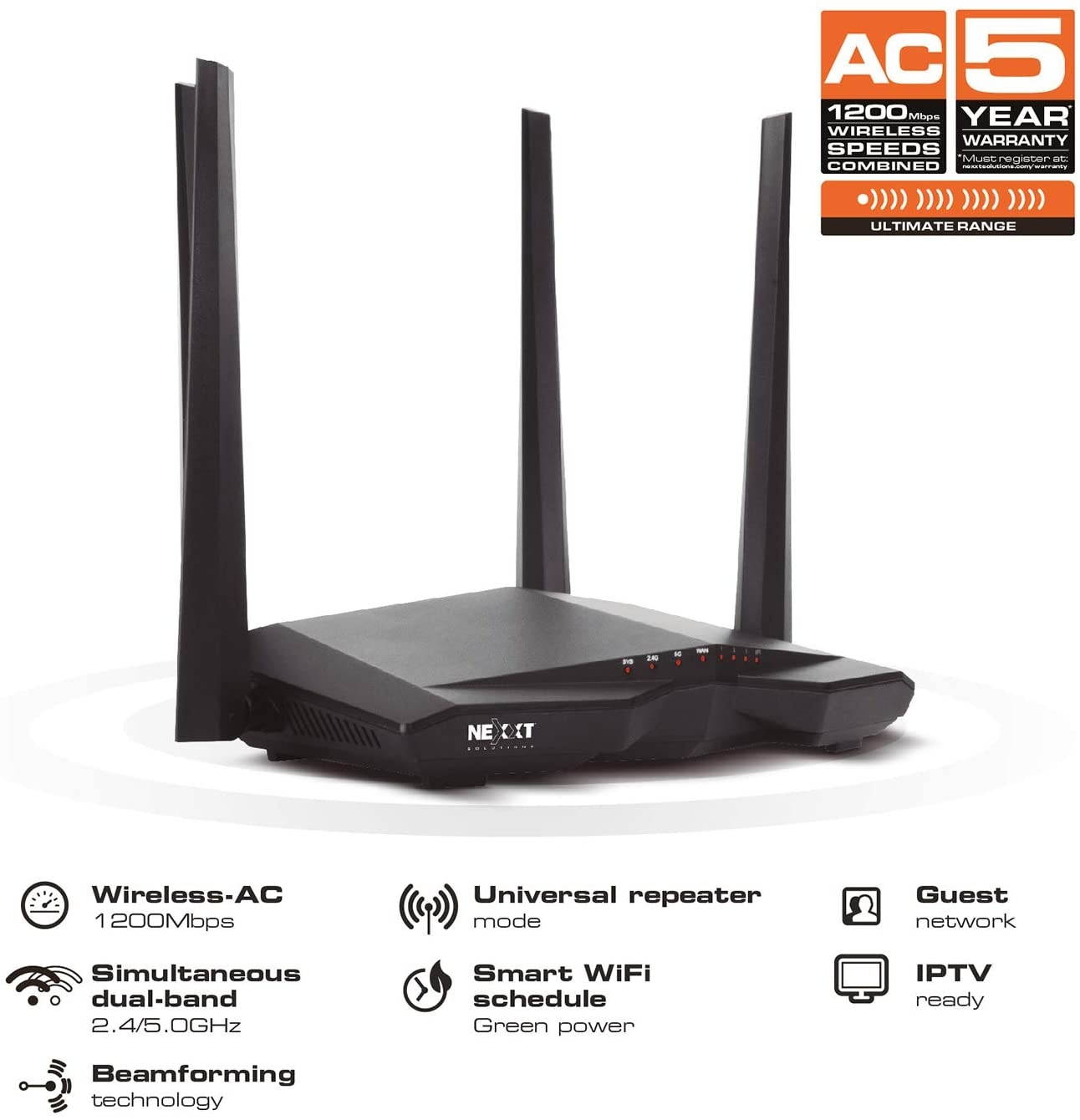 Nexxt Solutions Wireless High Speed AC1200 Dual Band Router [Nebula1200] | 1200Mbps Fast Ethernet with Signal Amplifying Antenna