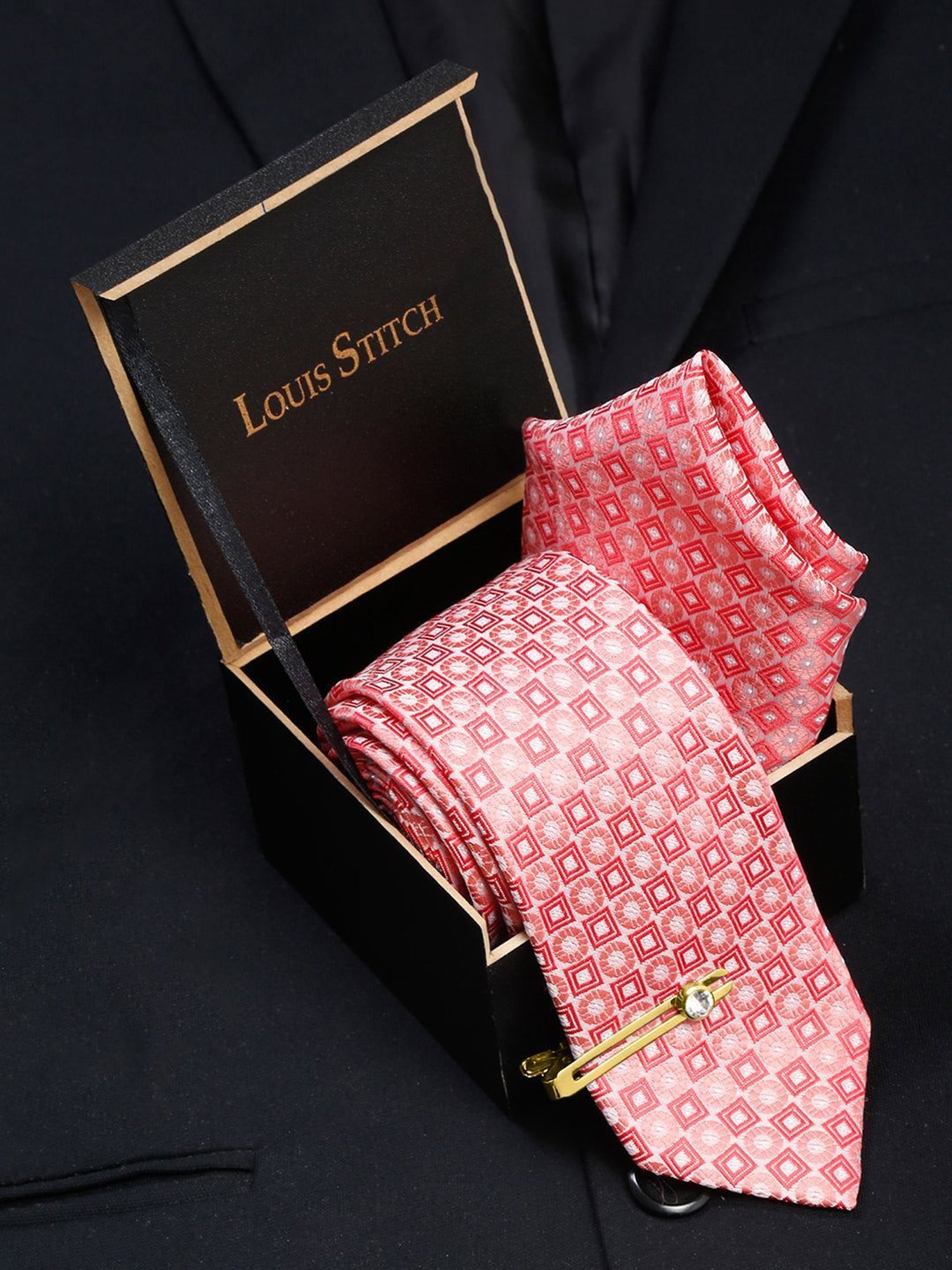 Louis Stitch Peach Printed Necktie Gift Set - Set of 3