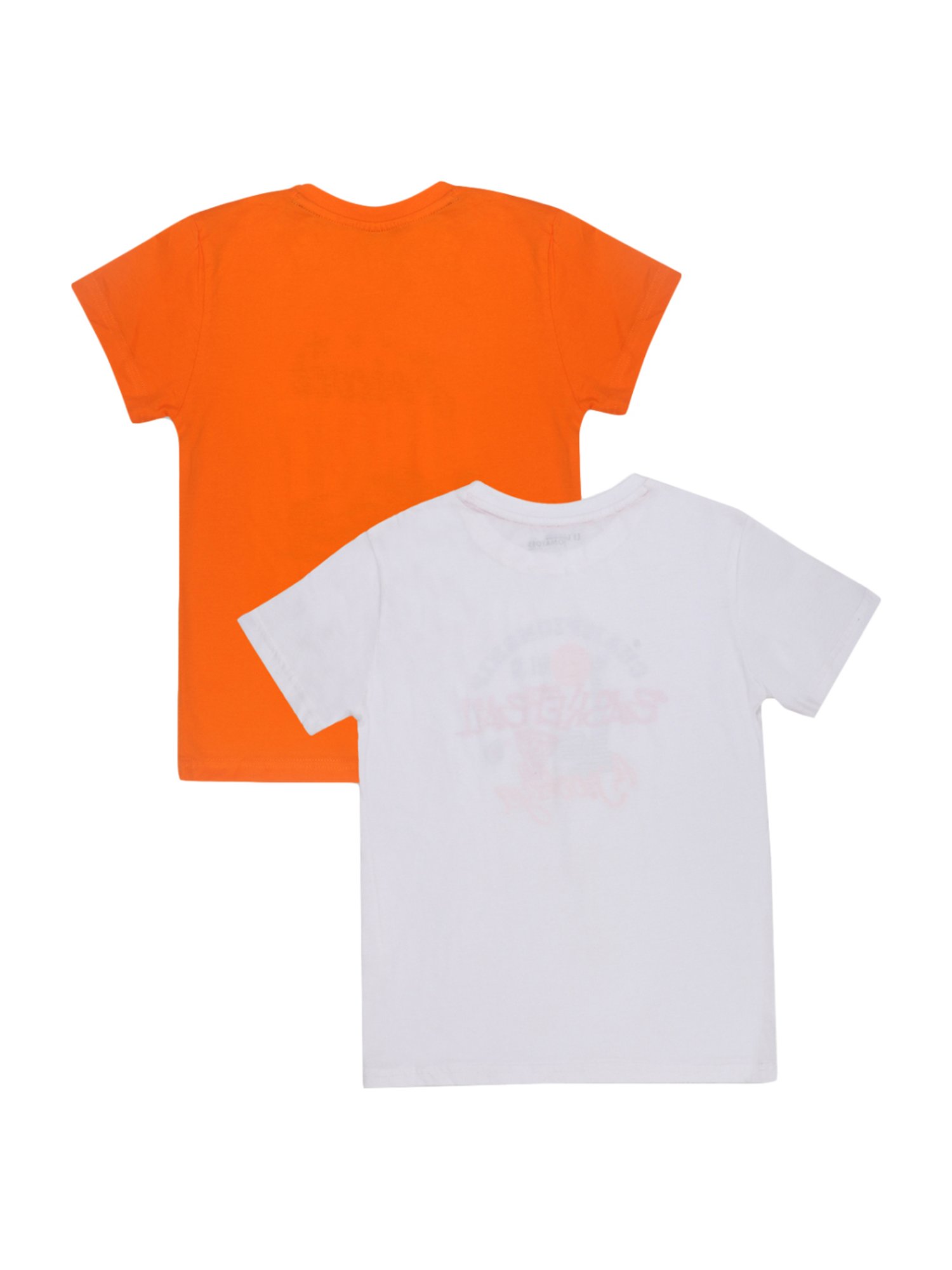 Li'l Tomatoes Kids Orange & White Cotton Printed T-Shirts & Mask - Pack of 2