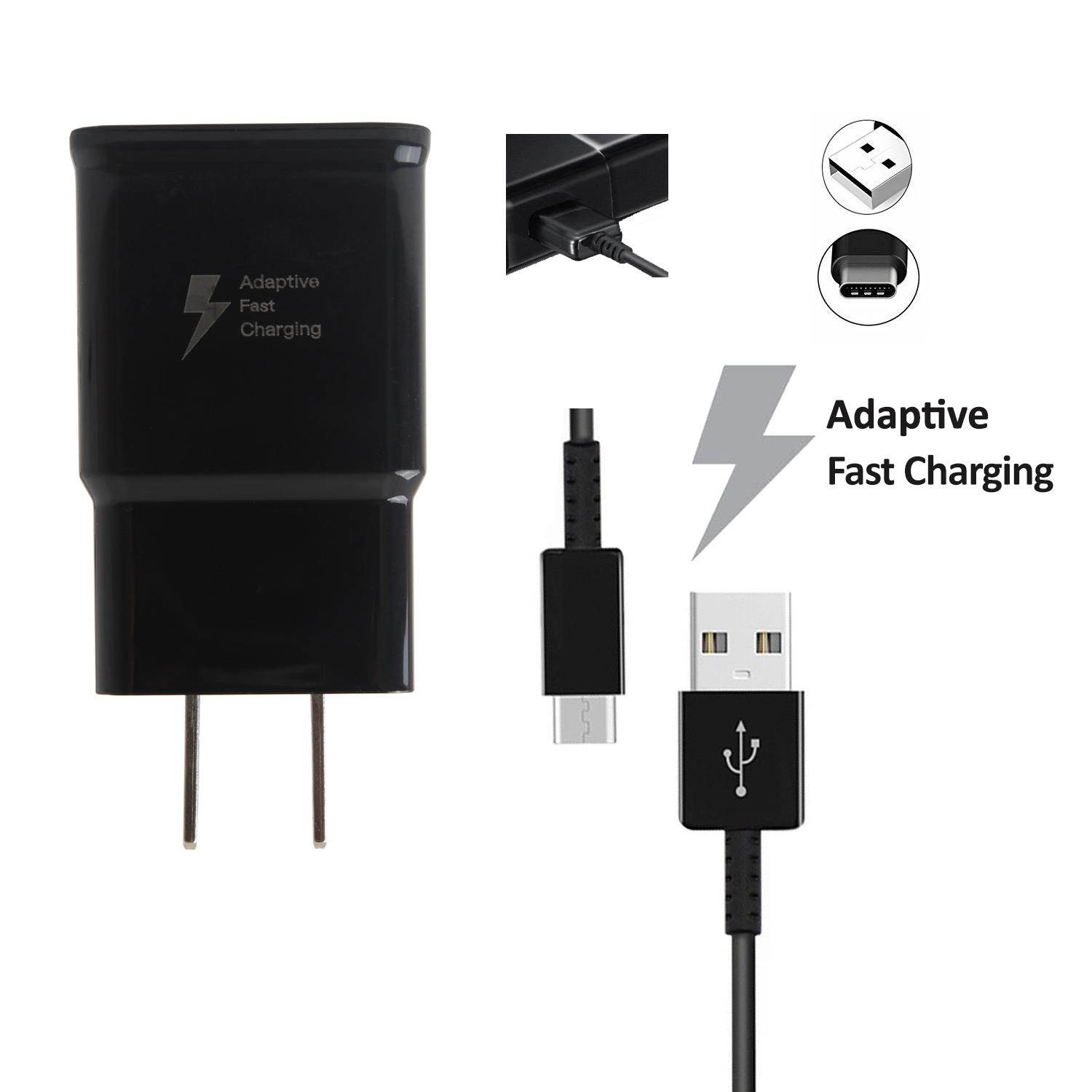 5 PACK - For Samsung Galaxy S9 Adaptive Fast Charger Type-C USB Cable Kit! [1 Home Charger + Type-C USB Cable] Adaptive Fast Charging uses dual voltages For up to 50% faster charging! BLACK