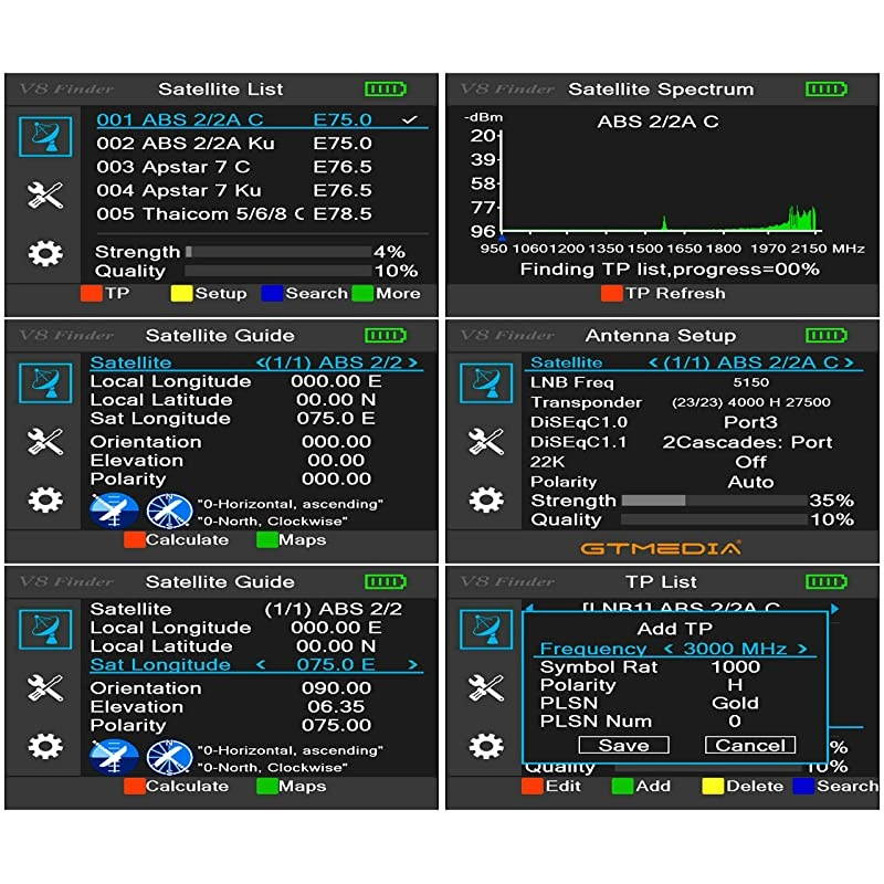 V8 Satellite Finder Meter TV DVB-S/S2/S2X Signal Receiver H.264 Sat Detector, HD 1080P FTA 3.5" LCD Built-in 3000mAh Battery for Adjusting Sat Dish