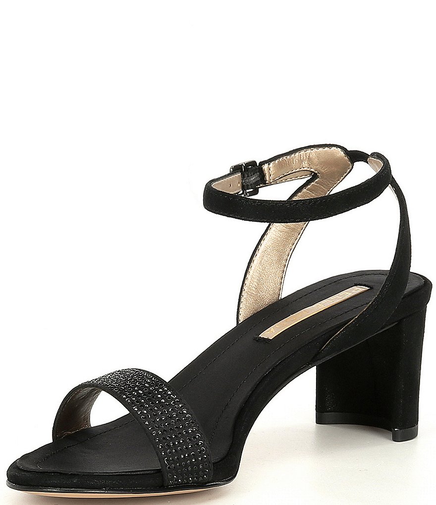 Pelle Moda Moira Metallic Suede Crystal Embellished Ankle Strap Dress Sandals