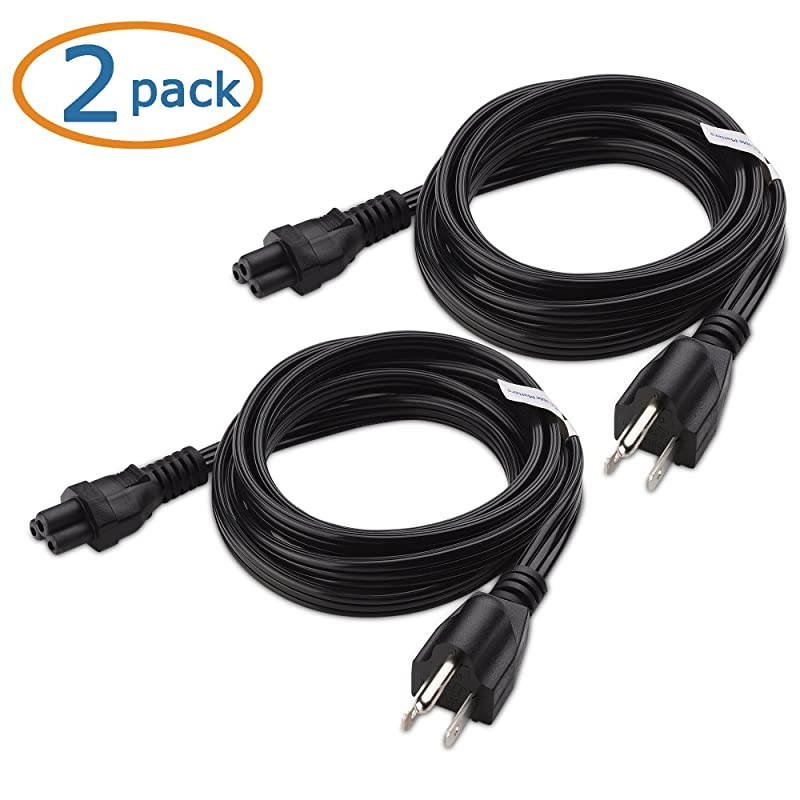 2-Pack 16 AWG Heavy-Duty 3 Slot Power Cord (Micky Mouse Power Cord) in 15 Feet, UL Listed (NEMA 5-15P to IEC C5)