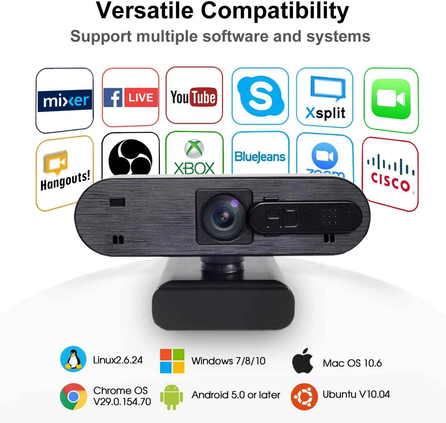 HD Webcam 1080P with Privacy Shutter, Auto Focus Streaming Camera, Computer Laptop Camera for OBS Xbox XSplit Skype Facebook, Compatible for Linux Mac OS Windows 10/8/7