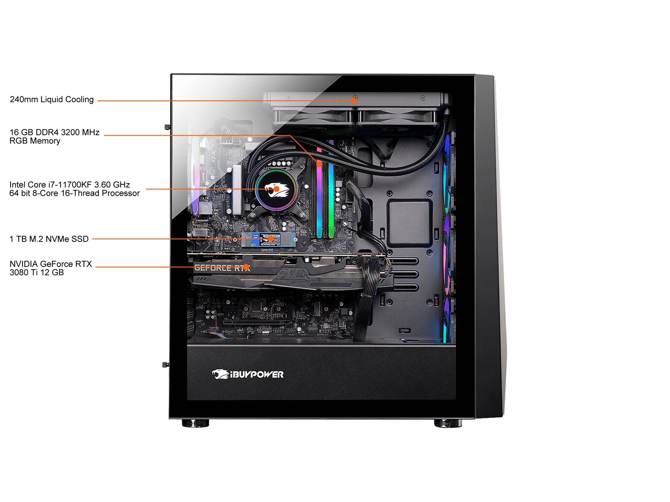 iBUYPOWER Gaming Desktop Trace5MR1003Ti Intel Core i7 11th Gen 11700KF (3.60 GHz) 16 GB DDR4 1 TB PCIe SSD NVIDIA GeForce RTX 3080 Ti Windows 10 Home 64-bit