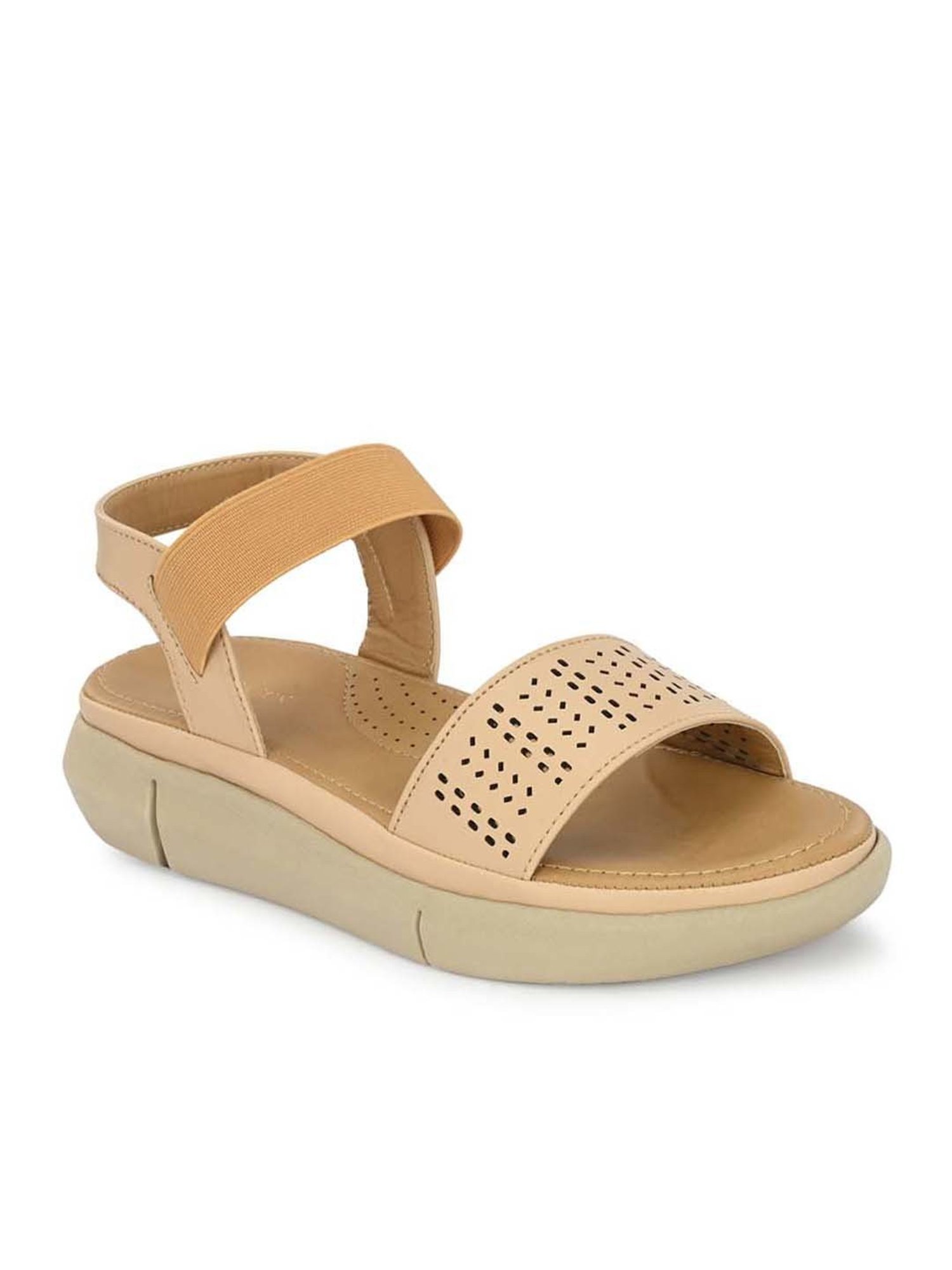 Clog London Women's Beige Ankle Strap Wedges