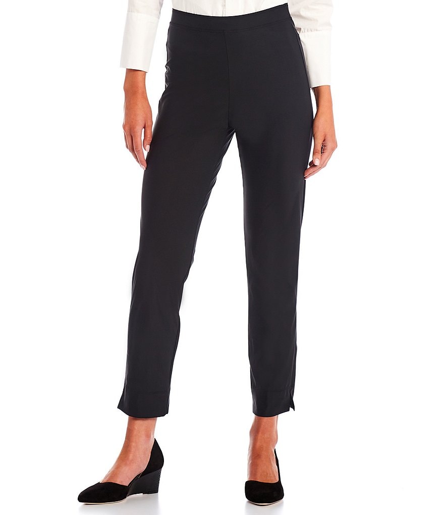 IC Collection Stretch Woven Slim Leg Slit Hem Ankle Pants