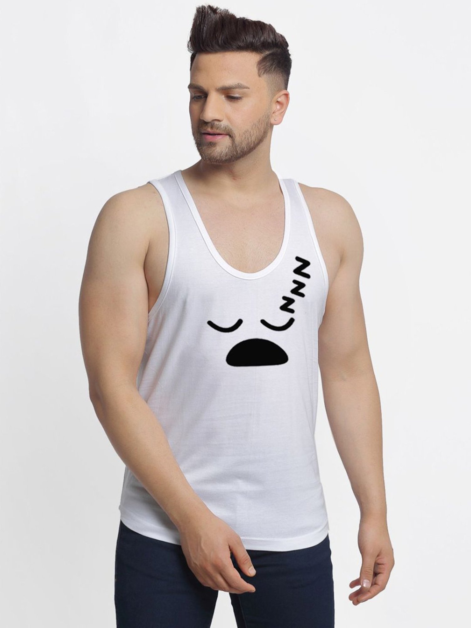 Friskers Multi Cotton Slim Fit Printed Gym Vest - Pack of 2