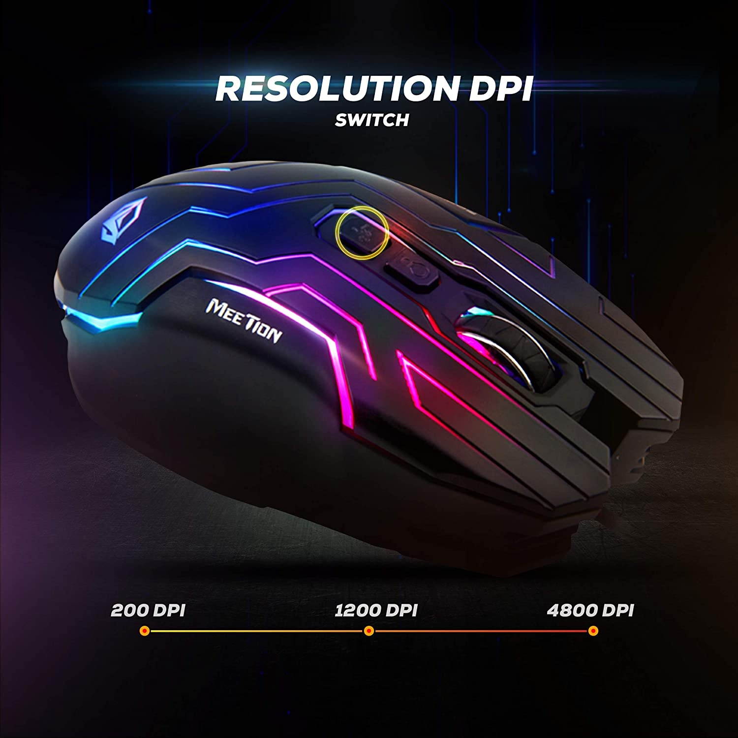Meetion Gaming Mouse Lightweight with 6 Buttons 200-4800 DPI 3D Anti-Slip Roller Computer Mice RGB Gamer Desktop Laptop PC Gaming Mouse