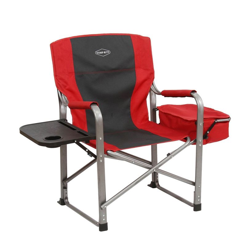Kamp-Rite Outdoor Camp Folding Director's Chair with Side Table & Cooler, Red