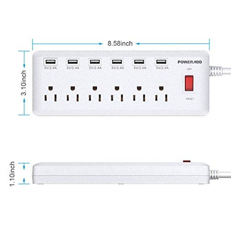 POWERADD Power Strip Surge Protector 6 Outlets & 6 USB Charging Ports, 6ft Heavy Duty Extension Cord, USB Outlet Extender for Home & Office 1625W/13A