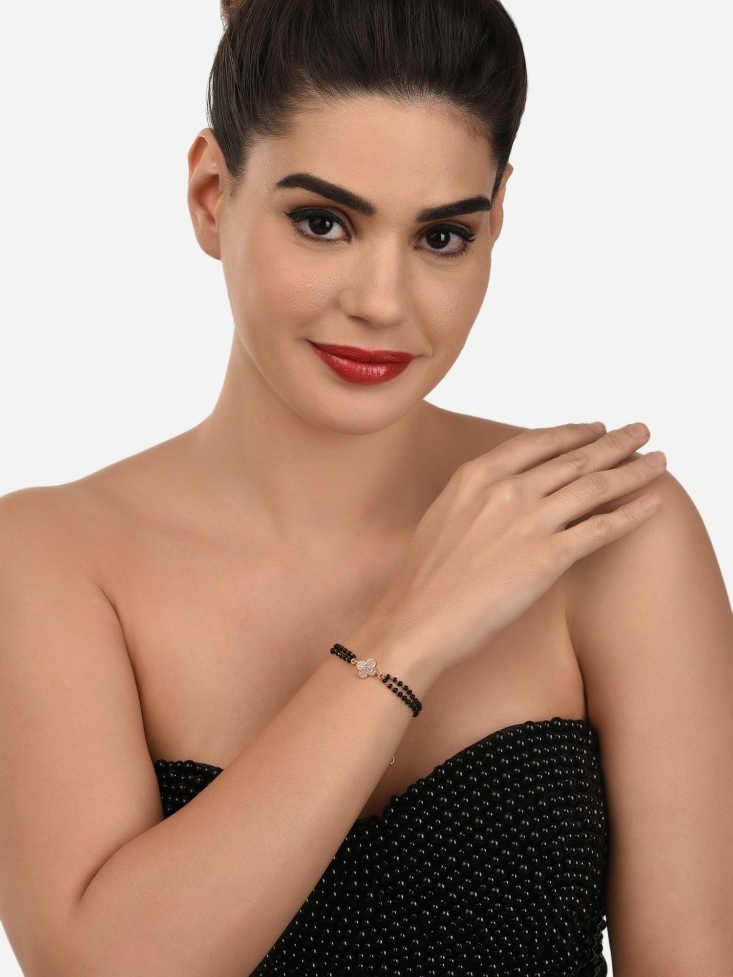 Zaveri Pearls Rose Gold Contemporary Cubic Zirconia Mangalsutra Classic Bracelet - ZPFK12635