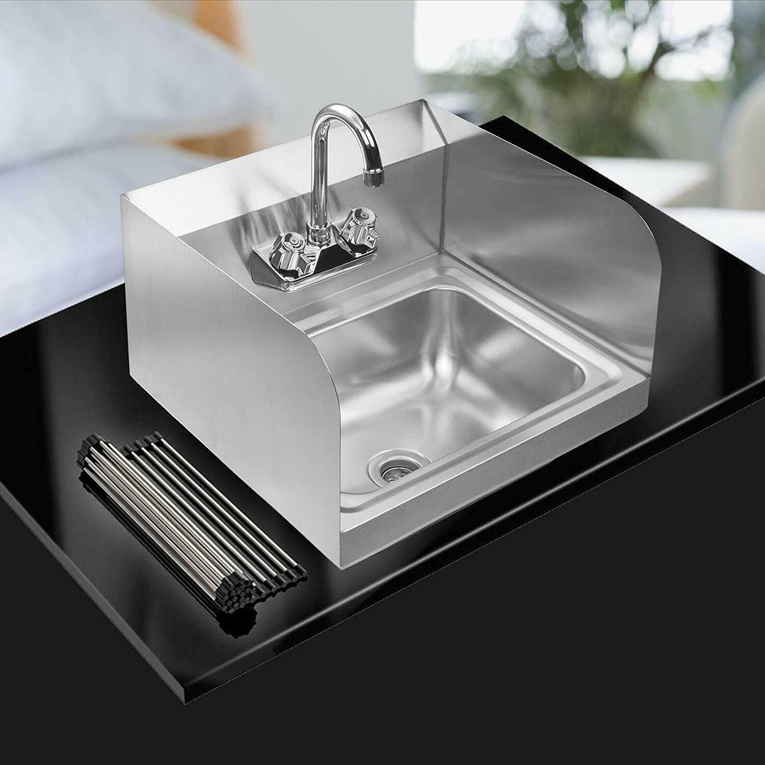 17" Wall Mount Hand Wash Sink Commercial Restaurant Kitchen Home Stainless Steel