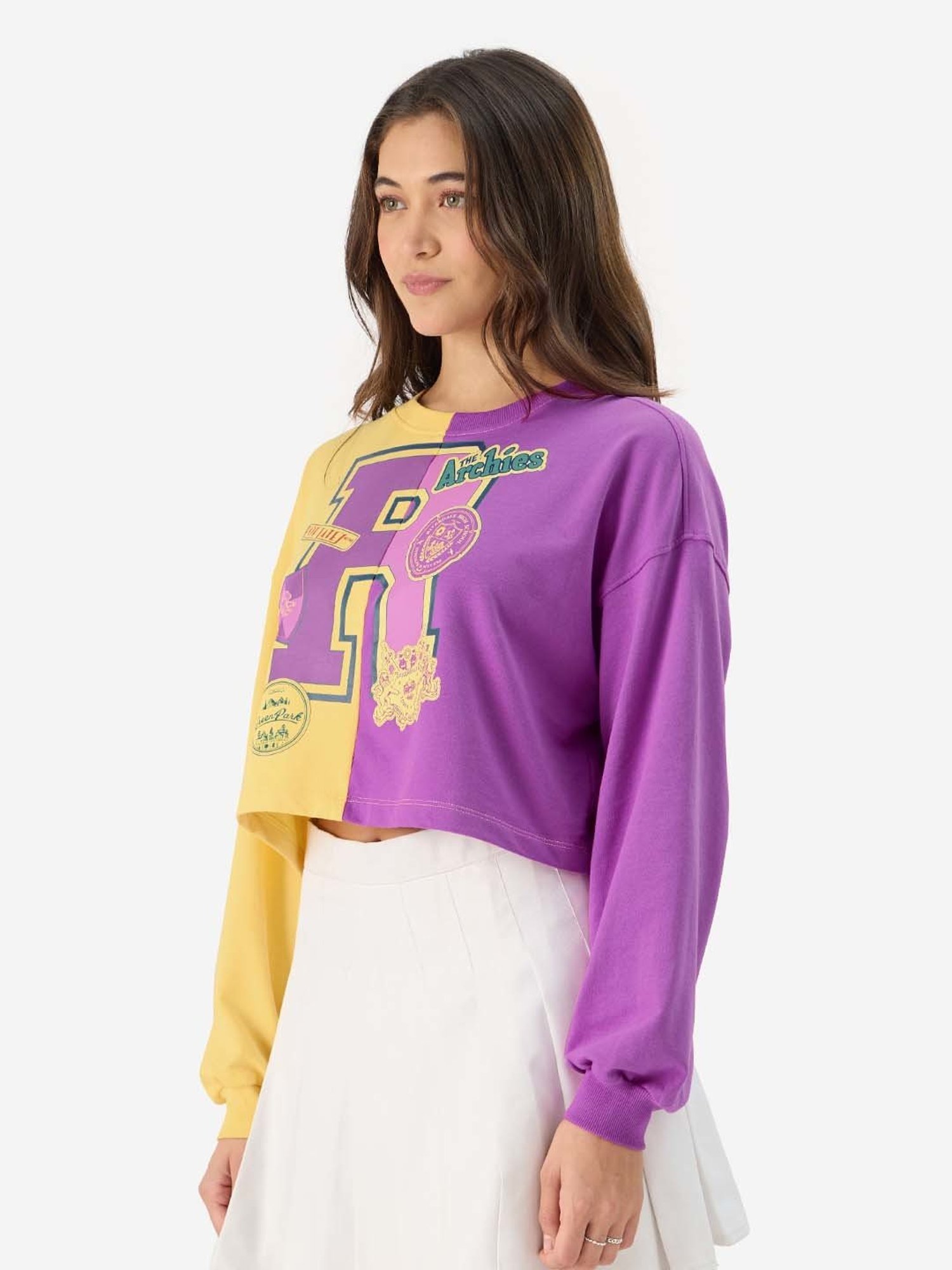 The Souled Store Purple & Yellow Cotton Printed T-Shirt