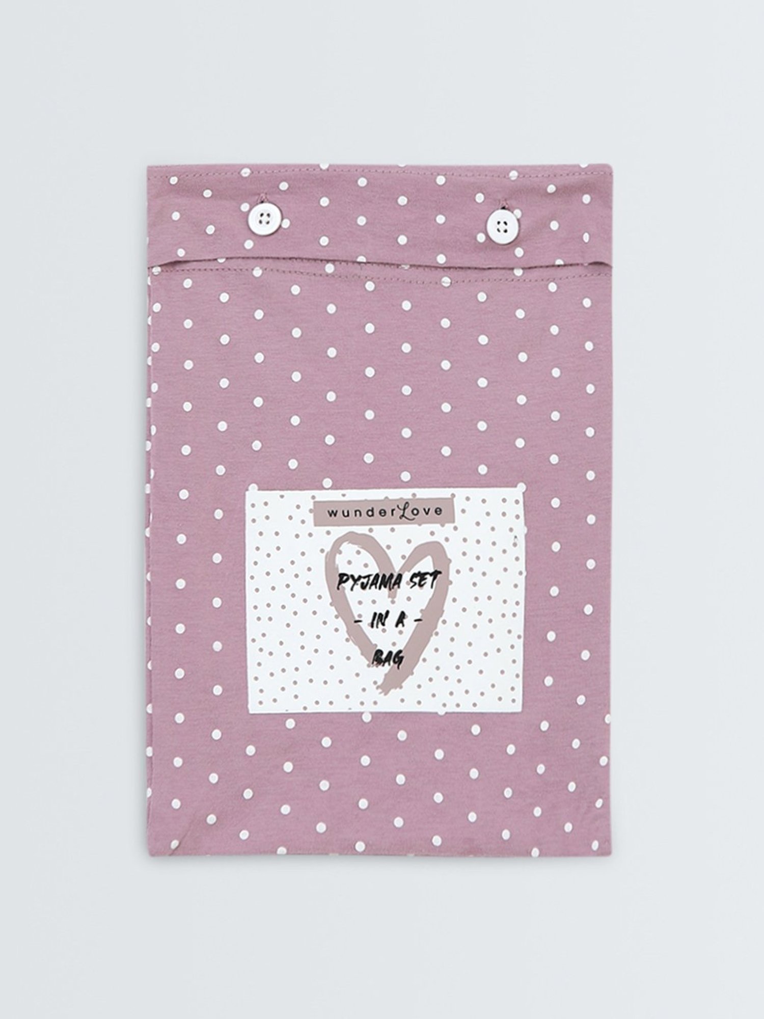 Wunderlove by Westside Pink Dots Printed Cotton Pyjamas Set In A Bag