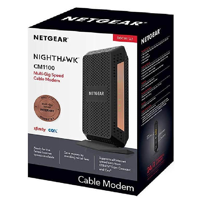 Nighthawk Multi-Gig Speed Cable Modem DOCSIS 3.1 for XFINITY by Comcast, Spectrum and Cox. (CM1100)
