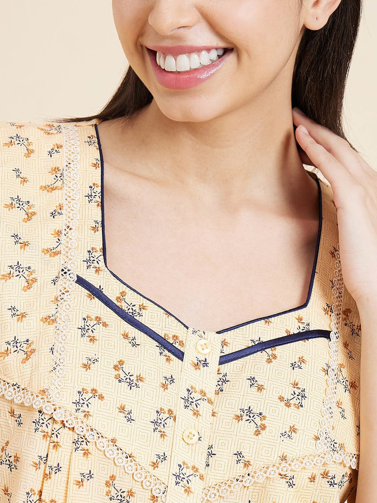 Sweet Dreams Light Yellow Printed Nighty