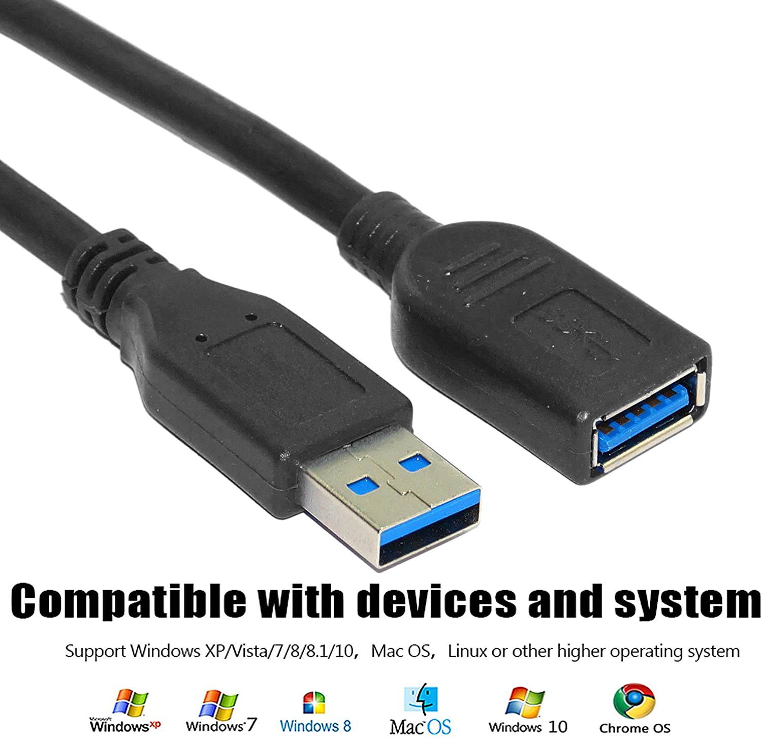 SaiTech IT 2 Pack Short Length 1 Feet USB 3.0 Extension Cable, USB 3.0 A Male to Female Extender Cable