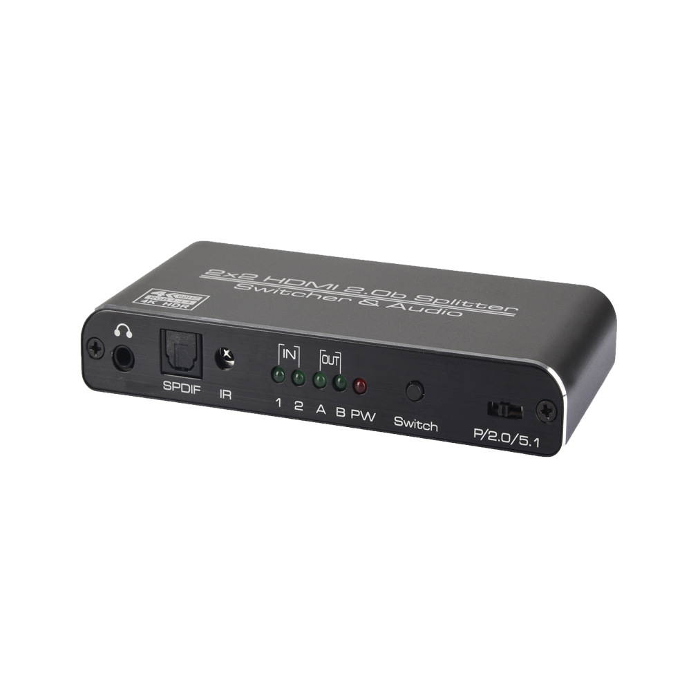 2 In 2 Out 4k@60Hz HDMI-compatible 2.0 Switch Splitter 2*2 Matrix 3D HDCP2.2 HDR HDMI-compatible Switcher with IR Remote Control 3.5mm Headphone & SPDIF Audio Output
