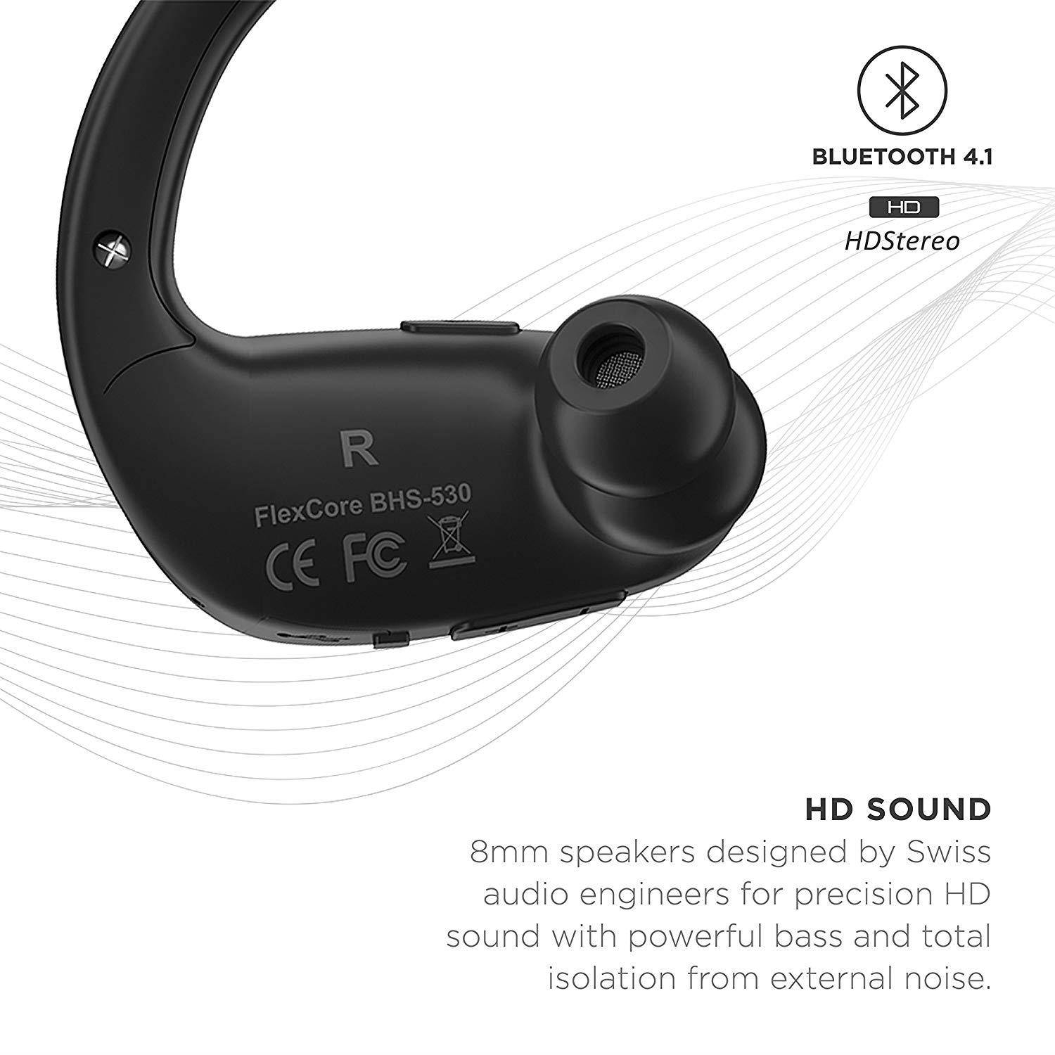 Phaiser BHS-530 Bluetooth Headphones for Running, Wireless Earbuds for Exercise or Gym Workout, Sweatproof Stereo Earphones, Durable Cordless Sport Headset w\ Mic