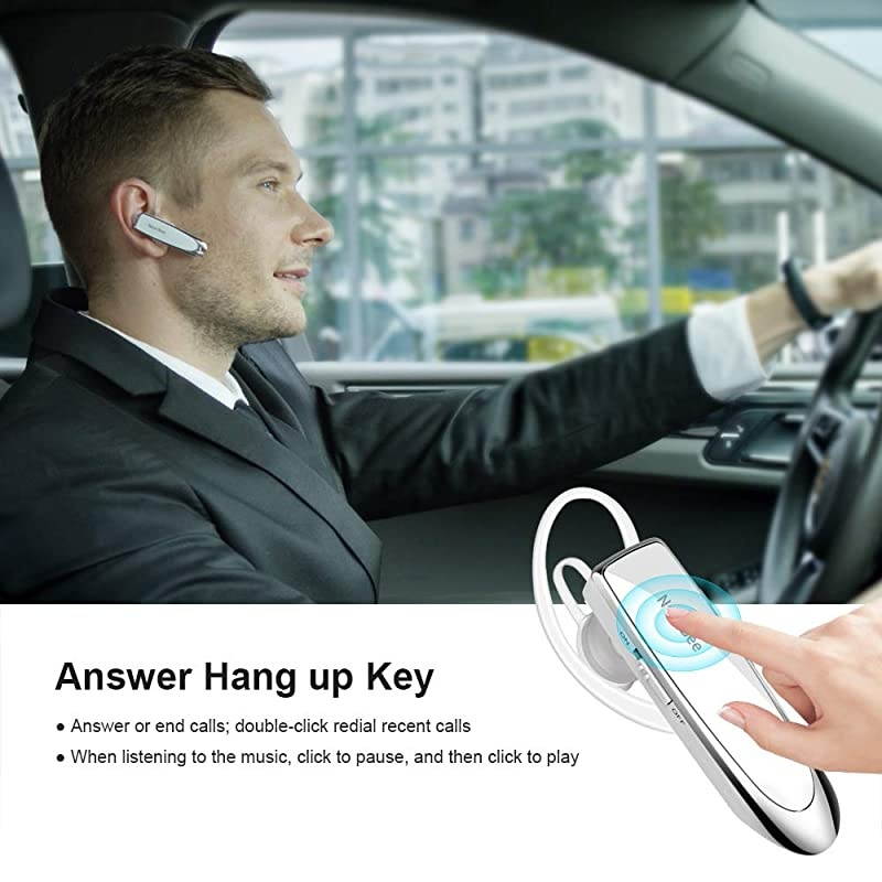 2 Pack  Bluetooth Earpiece V50 Wireless Handsfree Headset 24 Hrs Driving Headset 60 Days Standby Time with Noise Cancelling Mic Headsetcase for iPhone Android Laptop Truck DriverWhite