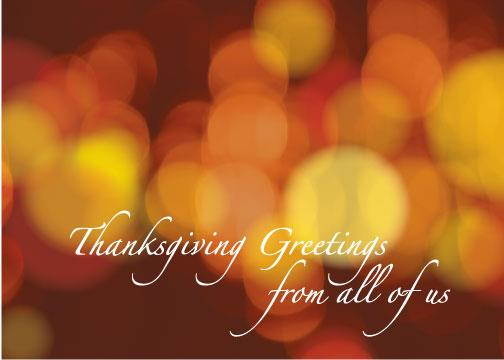 Thanksgiving Greeting Cards - TH8009. Business Greeting Card With a Happy Thanksgiving Message. Box Set Has 25 Greeting Cards and 26 White with Gold Foil Lined Envelopes.