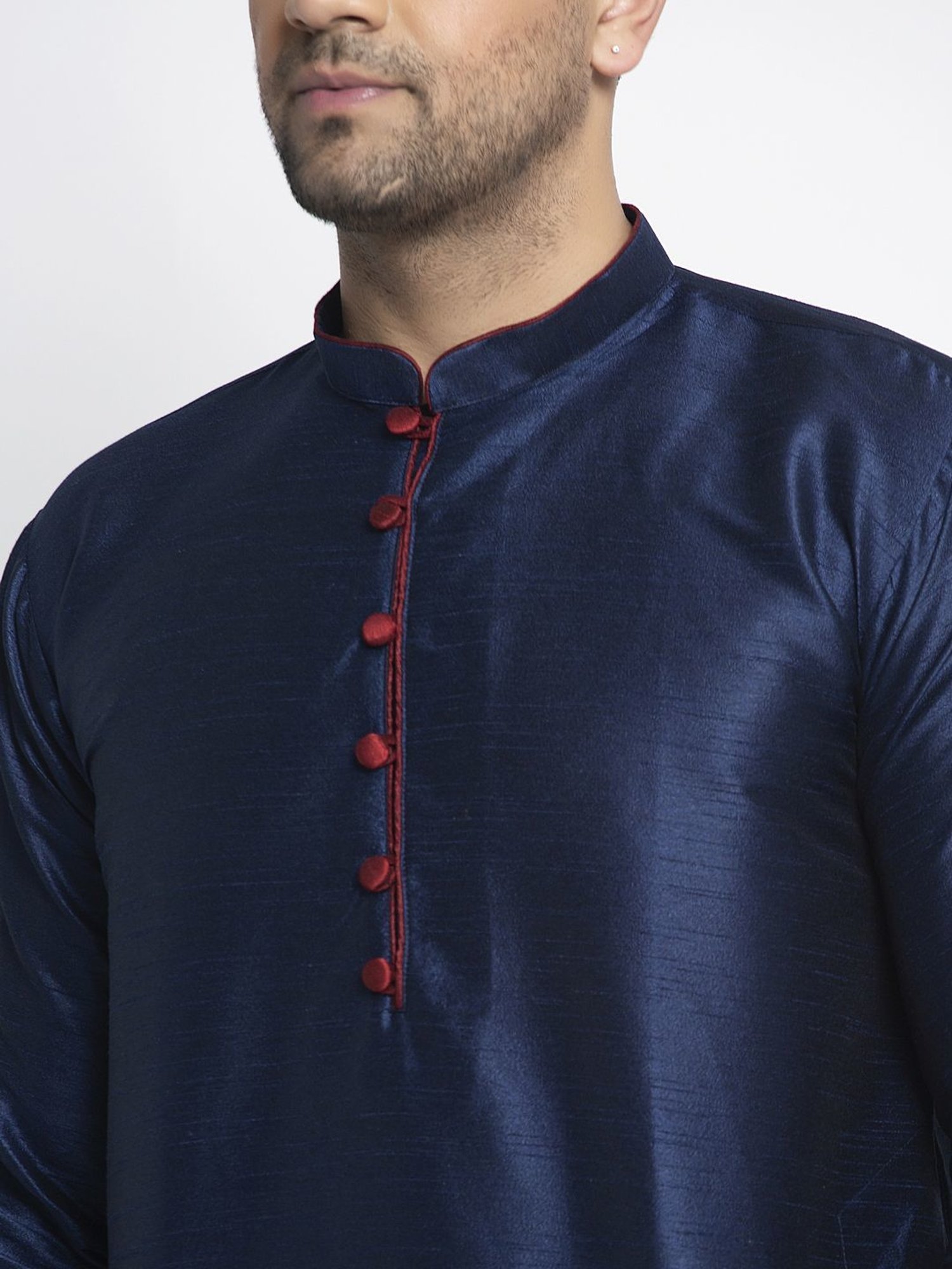Benstoke Navy Blue & Maroon Regular Fit Kurta Set
