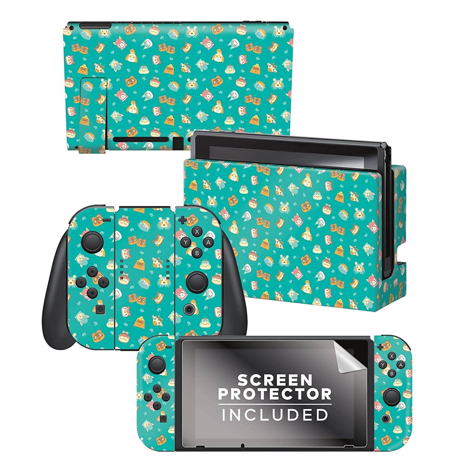 Controller Gear Authentic and Official Licensed Animal Crossing - "Teal Icons" Nintendo Switch Skin Set - Nintendo Switch