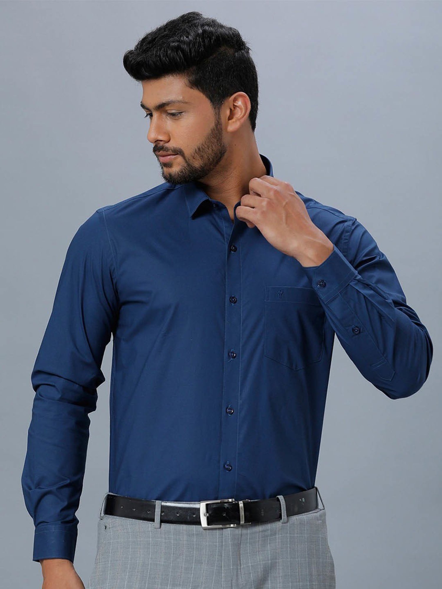 Ramraj Navy Cotton Regular Fit Shirt
