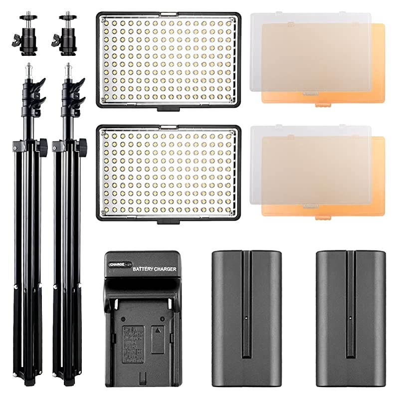 LED Video Light Kit with 79''Adjustable Light Stand, 2-Pack Dimmable Photography Lighting with Carrying Bag, Batteries, New Led Light Panel for Product Portrait Video Shooting YouTube Facebook