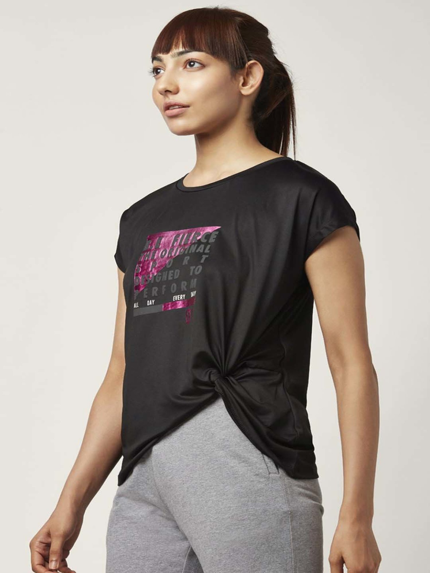 Ajile by Pantaloons Black Graphic Print Sports Top