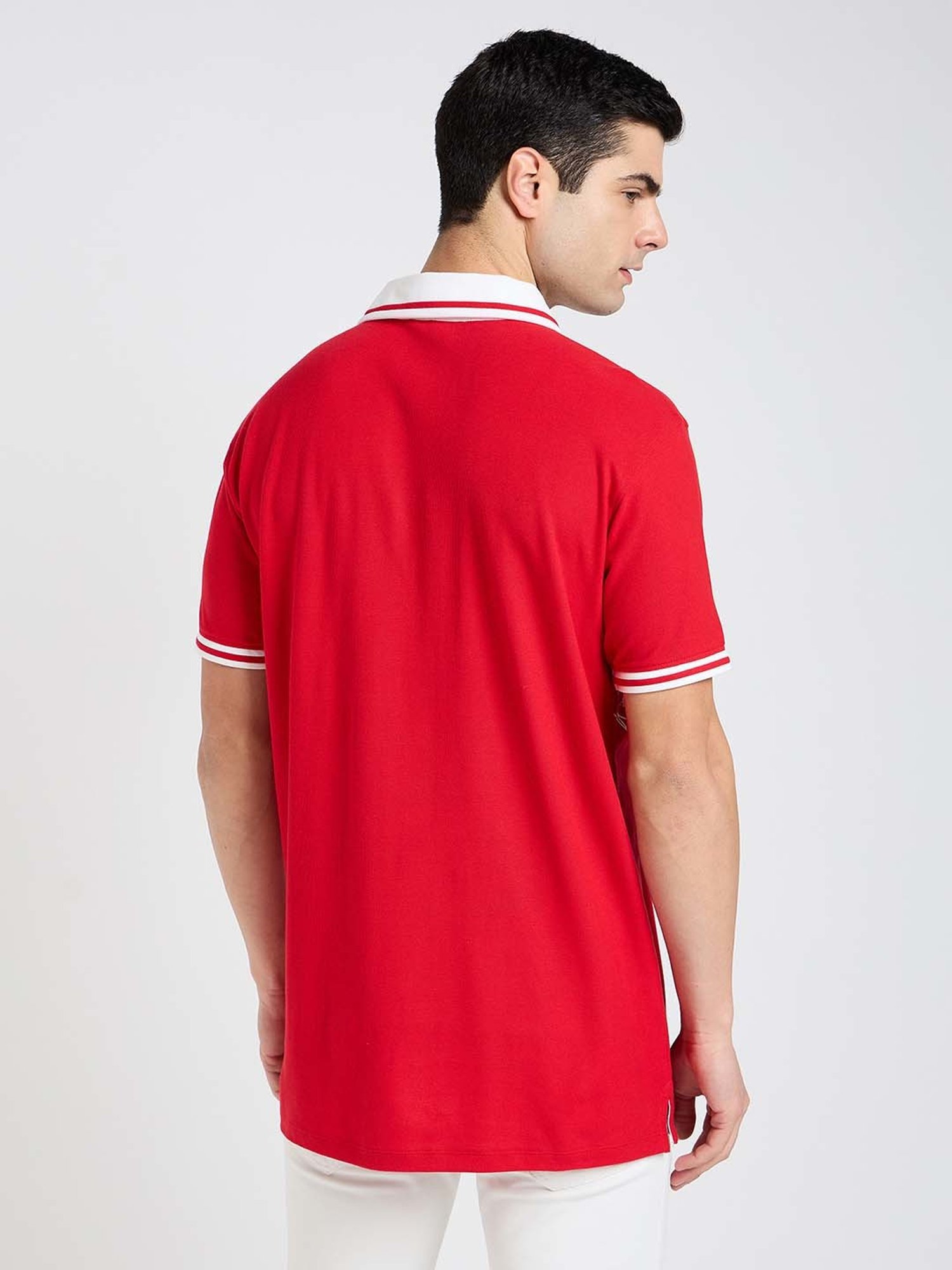EDRIO Red Regular Fit Printed Polo T-Shirt
