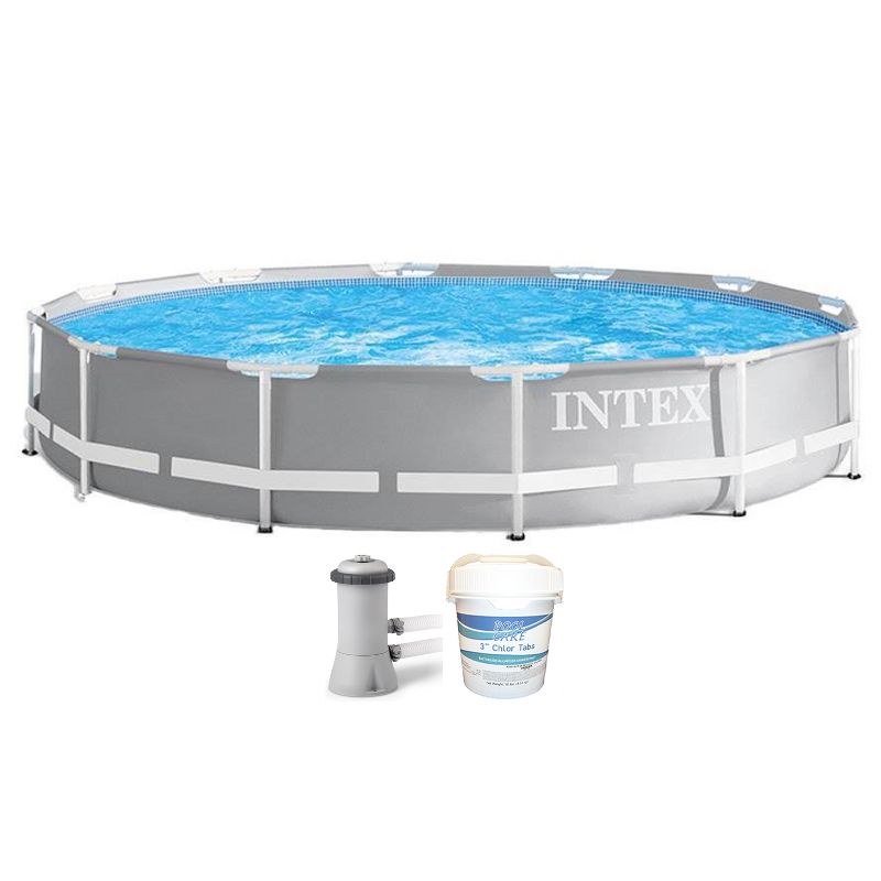 Intex 26711EH 12ft x 30in Prism Metal Frame Above Ground Swimming Pool with Filter Pump & 3 Inch Chlorine Tabs, 10 lbs (No Filter Pump Included)