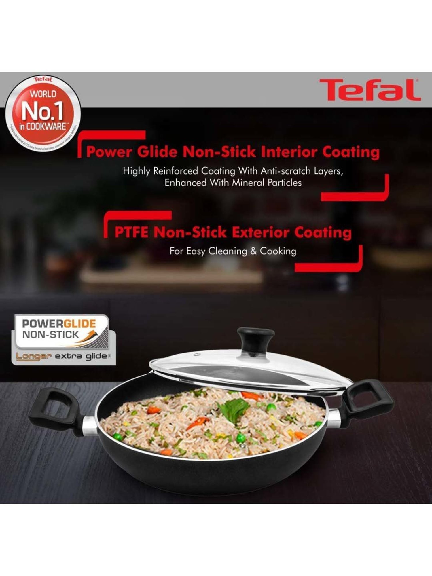 Tefal Delicia Black Aluminium 24 cm Greyish Non-Stick Kadhai With Lid (2.4 L)