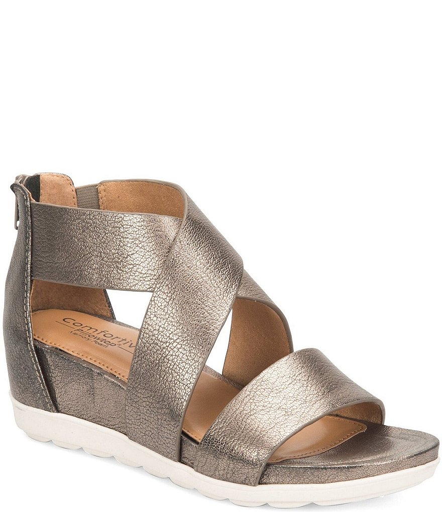 Comfortiva Pacifica Leather Criss-Cross Strap Sporty Wedge Sandals